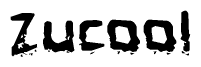 This nametag says Zucool, and has a static looking effect at the bottom of the words. The words are in a stylized font.