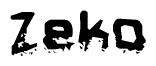 The image contains the word Zeko in a stylized font with a static looking effect at the bottom of the words
