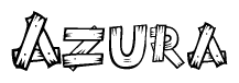 The image contains the name Azura written in a decorative, stylized font with a hand-drawn appearance. The lines are made up of what appears to be planks of wood, which are nailed together