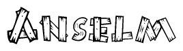 The image contains the name Anselm written in a decorative, stylized font with a hand-drawn appearance. The lines are made up of what appears to be planks of wood, which are nailed together