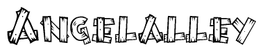 The clipart image shows the name Angelalley stylized to look as if it has been constructed out of wooden planks or logs. Each letter is designed to resemble pieces of wood.