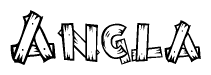 The clipart image shows the name Angla stylized to look as if it has been constructed out of wooden planks or logs. Each letter is designed to resemble pieces of wood.