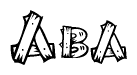 The clipart image shows the name Aba stylized to look as if it has been constructed out of wooden planks or logs. Each letter is designed to resemble pieces of wood.