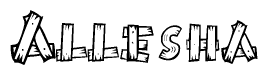 The image contains the name Allesha written in a decorative, stylized font with a hand-drawn appearance. The lines are made up of what appears to be planks of wood, which are nailed together