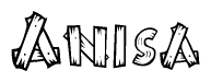 The clipart image shows the name Anisa stylized to look as if it has been constructed out of wooden planks or logs. Each letter is designed to resemble pieces of wood.
