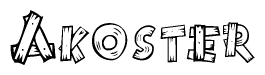 The clipart image shows the name Akoster stylized to look like it is constructed out of separate wooden planks or boards, with each letter having wood grain and plank-like details.