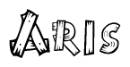 The clipart image shows the name Aris stylized to look as if it has been constructed out of wooden planks or logs. Each letter is designed to resemble pieces of wood.