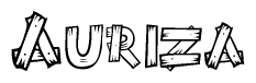 The image contains the name Auriza written in a decorative, stylized font with a hand-drawn appearance. The lines are made up of what appears to be planks of wood, which are nailed together