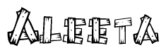 The image contains the name Aleeta written in a decorative, stylized font with a hand-drawn appearance. The lines are made up of what appears to be planks of wood, which are nailed together