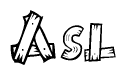 The clipart image shows the name Asl stylized to look as if it has been constructed out of wooden planks or logs. Each letter is designed to resemble pieces of wood.