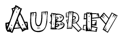 The image contains the name Aubrey written in a decorative, stylized font with a hand-drawn appearance. The lines are made up of what appears to be planks of wood, which are nailed together
