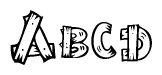 The image contains the name Abcd written in a decorative, stylized font with a hand-drawn appearance. The lines are made up of what appears to be planks of wood, which are nailed together