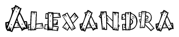The clipart image shows the name Alexandra stylized to look like it is constructed out of separate wooden planks or boards, with each letter having wood grain and plank-like details.