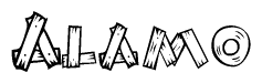 The clipart image shows the name Alamo stylized to look like it is constructed out of separate wooden planks or boards, with each letter having wood grain and plank-like details.