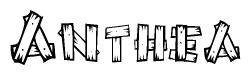 The image contains the name Anthea written in a decorative, stylized font with a hand-drawn appearance. The lines are made up of what appears to be planks of wood, which are nailed together