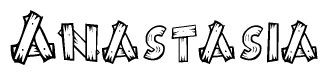 The image contains the name Anastasia written in a decorative, stylized font with a hand-drawn appearance. The lines are made up of what appears to be planks of wood, which are nailed together