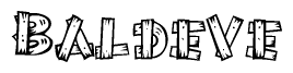 The image contains the name Baldeve written in a decorative, stylized font with a hand-drawn appearance. The lines are made up of what appears to be planks of wood, which are nailed together