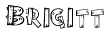 The image contains the name Brigitt written in a decorative, stylized font with a hand-drawn appearance. The lines are made up of what appears to be planks of wood, which are nailed together