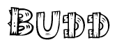 The clipart image shows the name Budd stylized to look like it is constructed out of separate wooden planks or boards, with each letter having wood grain and plank-like details.