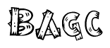 The image contains the name Bagc written in a decorative, stylized font with a hand-drawn appearance. The lines are made up of what appears to be planks of wood, which are nailed together