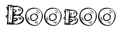 The image contains the name Booboo written in a decorative, stylized font with a hand-drawn appearance. The lines are made up of what appears to be planks of wood, which are nailed together