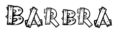 The clipart image shows the name Barbra stylized to look as if it has been constructed out of wooden planks or logs. Each letter is designed to resemble pieces of wood.