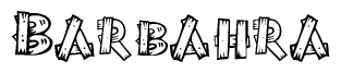 The image contains the name Barbahra written in a decorative, stylized font with a hand-drawn appearance. The lines are made up of what appears to be planks of wood, which are nailed together