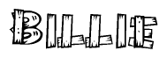 The clipart image shows the name Billie stylized to look like it is constructed out of separate wooden planks or boards, with each letter having wood grain and plank-like details.