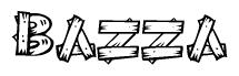 The image contains the name Bazza written in a decorative, stylized font with a hand-drawn appearance. The lines are made up of what appears to be planks of wood, which are nailed together