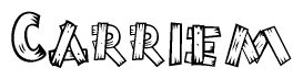 The image contains the name Carriem written in a decorative, stylized font with a hand-drawn appearance. The lines are made up of what appears to be planks of wood, which are nailed together