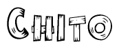 The image contains the name Chito written in a decorative, stylized font with a hand-drawn appearance. The lines are made up of what appears to be planks of wood, which are nailed together