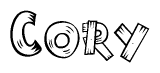 The clipart image shows the name Cory stylized to look as if it has been constructed out of wooden planks or logs. Each letter is designed to resemble pieces of wood.