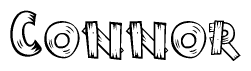 The image contains the name Connor written in a decorative, stylized font with a hand-drawn appearance. The lines are made up of what appears to be planks of wood, which are nailed together