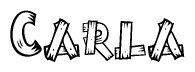The clipart image shows the name Carla stylized to look as if it has been constructed out of wooden planks or logs. Each letter is designed to resemble pieces of wood.