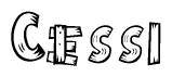 The clipart image shows the name Cessi stylized to look like it is constructed out of separate wooden planks or boards, with each letter having wood grain and plank-like details.