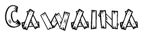 The clipart image shows the name Cawaina stylized to look as if it has been constructed out of wooden planks or logs. Each letter is designed to resemble pieces of wood.