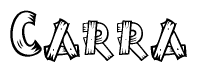 The clipart image shows the name Carra stylized to look as if it has been constructed out of wooden planks or logs. Each letter is designed to resemble pieces of wood.
