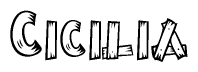 The image contains the name Cicilia written in a decorative, stylized font with a hand-drawn appearance. The lines are made up of what appears to be planks of wood, which are nailed together