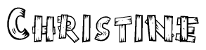 The clipart image shows the name Christine stylized to look like it is constructed out of separate wooden planks or boards, with each letter having wood grain and plank-like details.
