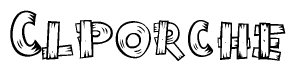The clipart image shows the name Clporche stylized to look like it is constructed out of separate wooden planks or boards, with each letter having wood grain and plank-like details.