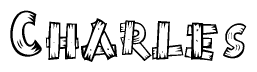 The image contains the name Charles written in a decorative, stylized font with a hand-drawn appearance. The lines are made up of what appears to be planks of wood, which are nailed together