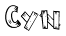 The image contains the name Cyn written in a decorative, stylized font with a hand-drawn appearance. The lines are made up of what appears to be planks of wood, which are nailed together