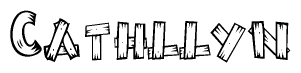 The image contains the name Cathllyn written in a decorative, stylized font with a hand-drawn appearance. The lines are made up of what appears to be planks of wood, which are nailed together