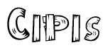 The clipart image shows the name Cipis stylized to look as if it has been constructed out of wooden planks or logs. Each letter is designed to resemble pieces of wood.