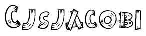 The clipart image shows the name Cjsjacobi stylized to look as if it has been constructed out of wooden planks or logs. Each letter is designed to resemble pieces of wood.