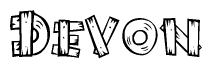 The clipart image shows the name Devon stylized to look like it is constructed out of separate wooden planks or boards, with each letter having wood grain and plank-like details.