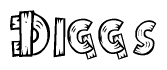 The image contains the name Diggs written in a decorative, stylized font with a hand-drawn appearance. The lines are made up of what appears to be planks of wood, which are nailed together