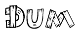 The clipart image shows the name Dum stylized to look like it is constructed out of separate wooden planks or boards, with each letter having wood grain and plank-like details.
