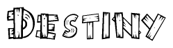 The clipart image shows the name Destiny stylized to look like it is constructed out of separate wooden planks or boards, with each letter having wood grain and plank-like details.