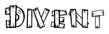 The image contains the name Divent written in a decorative, stylized font with a hand-drawn appearance. The lines are made up of what appears to be planks of wood, which are nailed together
